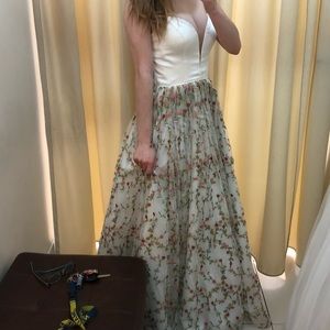 White Floral Embroidered Prom Dress W/ Corset
